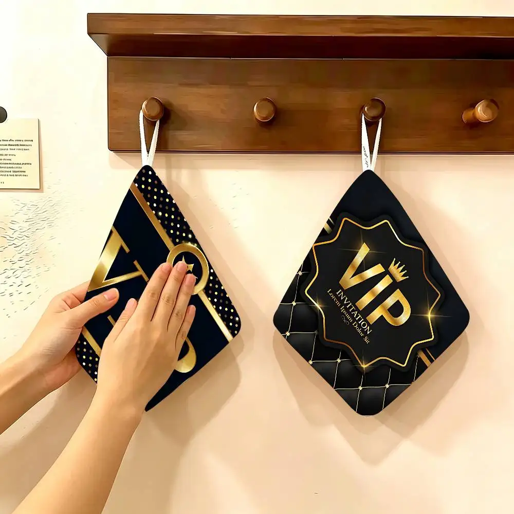 Interesting VIP pattern Hanging Kitchen Towel, Polyester Cotton Material, Wear Resistant Hand Wiping Towel for Home
