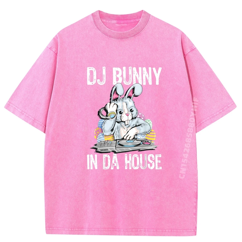 قمصان Dj Bunny In Da House جرافيك للرجال مطبوعة Camiseta ملابس كلاسيكية مغسولة صيفية غير رسمية على الموضة