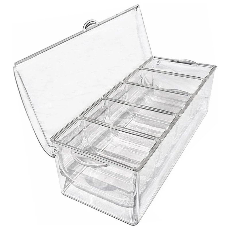 Plastic Fruit Tray On Ice With Lid, Plastic Ingredient Container, Ingredient Box, 5 Compartments, Side Container