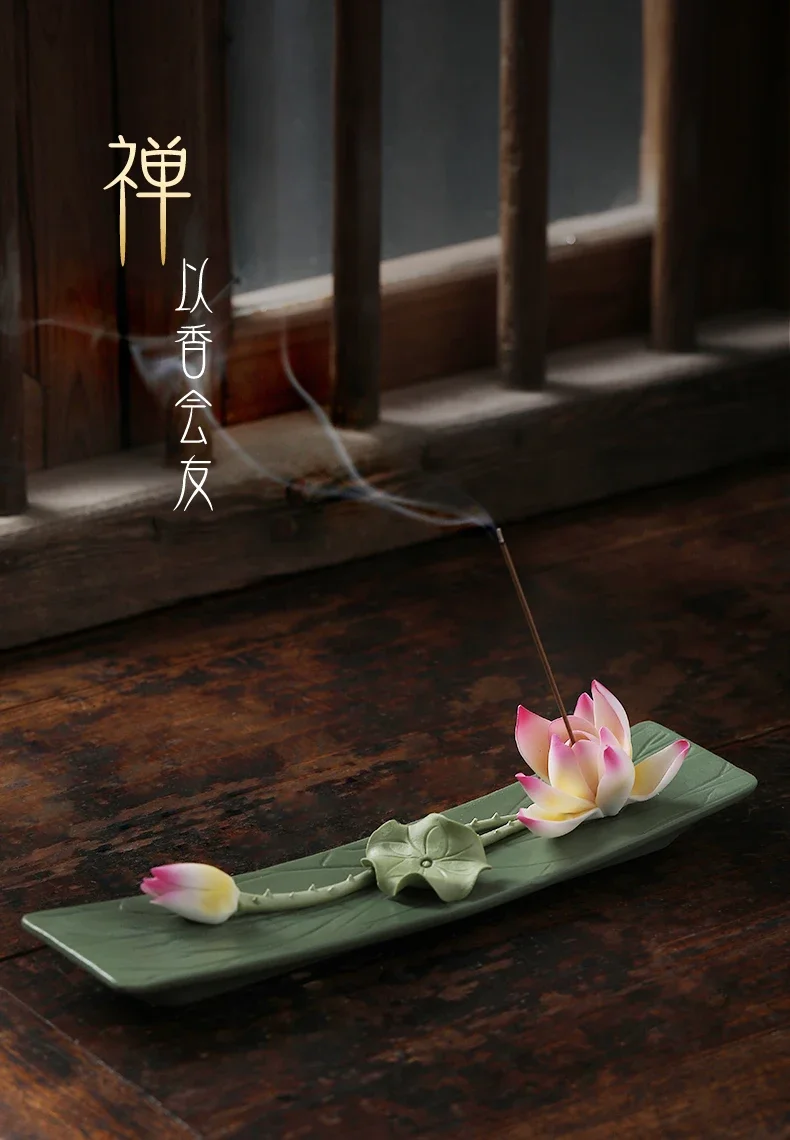 

Ceramic handmade lotus incense holder Zen incense burner creative design tray base tea ceremony indoor household