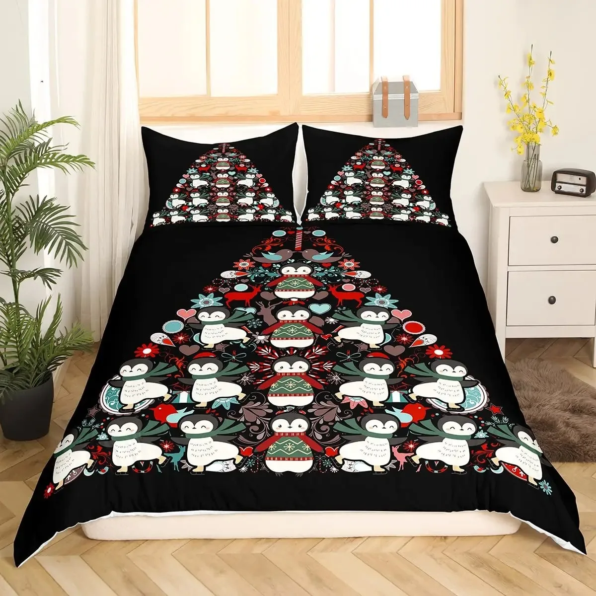 New Penguin Comforter Duvet Cover Kawaii Animal Black White Little Penguin Quilt Cover Set Iceberg Antarctica Winter Bedding Set