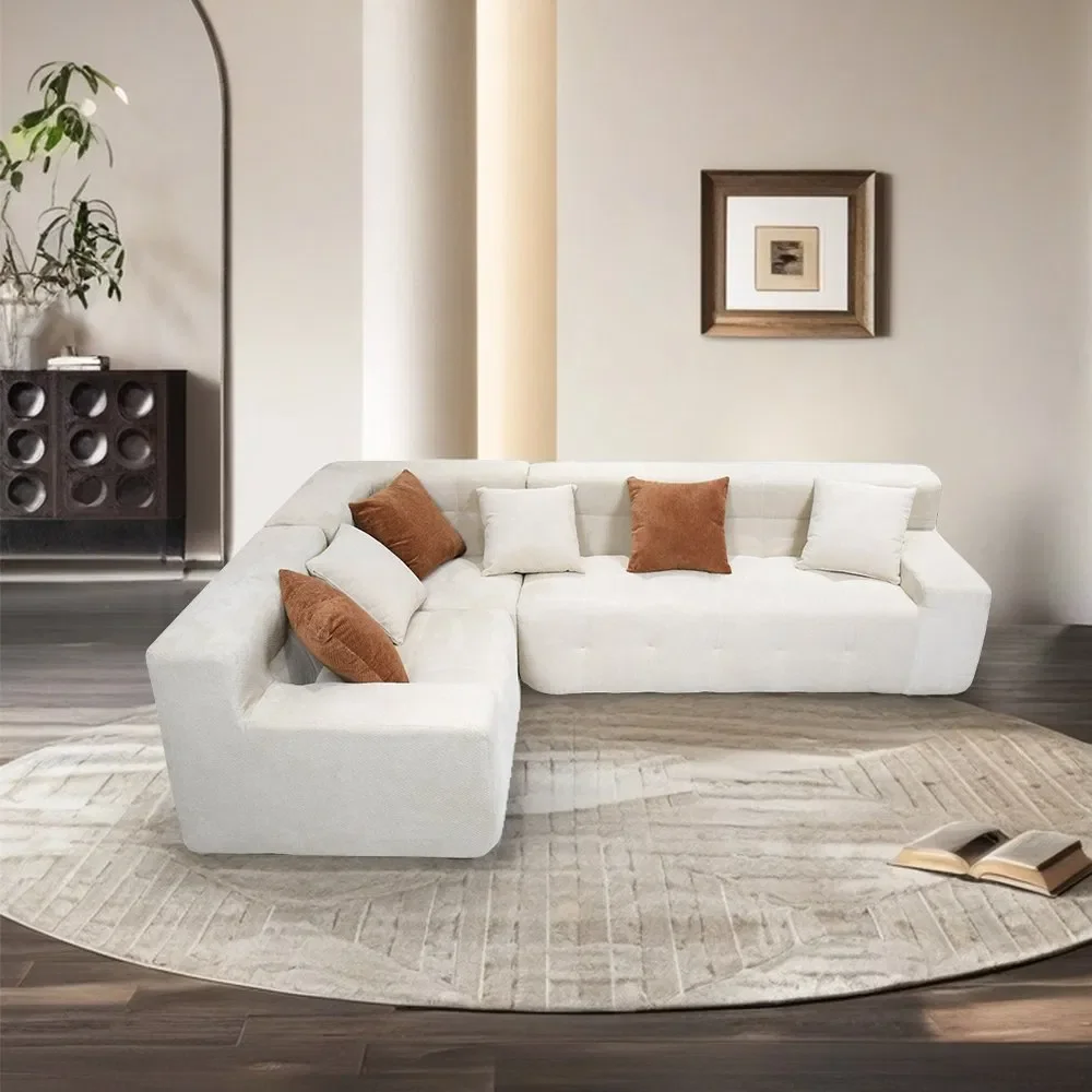 #French Retro Style Modern Minimalist Fabric Module Sofa Straight Row Corner Combination Living Room Sponge Filled Upholstered