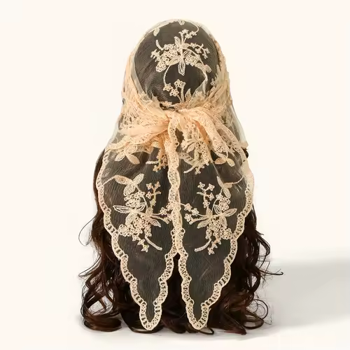 Elegant Lace Scarf Hollow Out Embroidery Foulard Bandana Solid Color Triangular Scarf Thin Vintage HandkerChiefs for Hair Woman - Image 25
