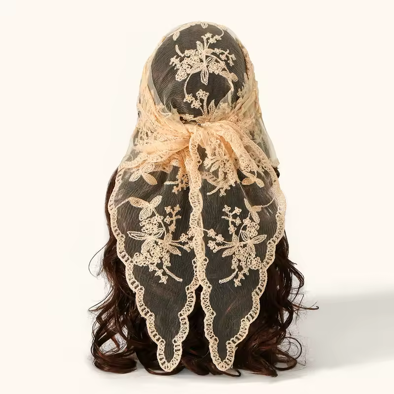Elegant Lace Scarf Hollow Out Embroidery Foulard Bandana Solid Color Triangular Scarf Thin Vintage HandkerChiefs for Hair Woman - Image 25