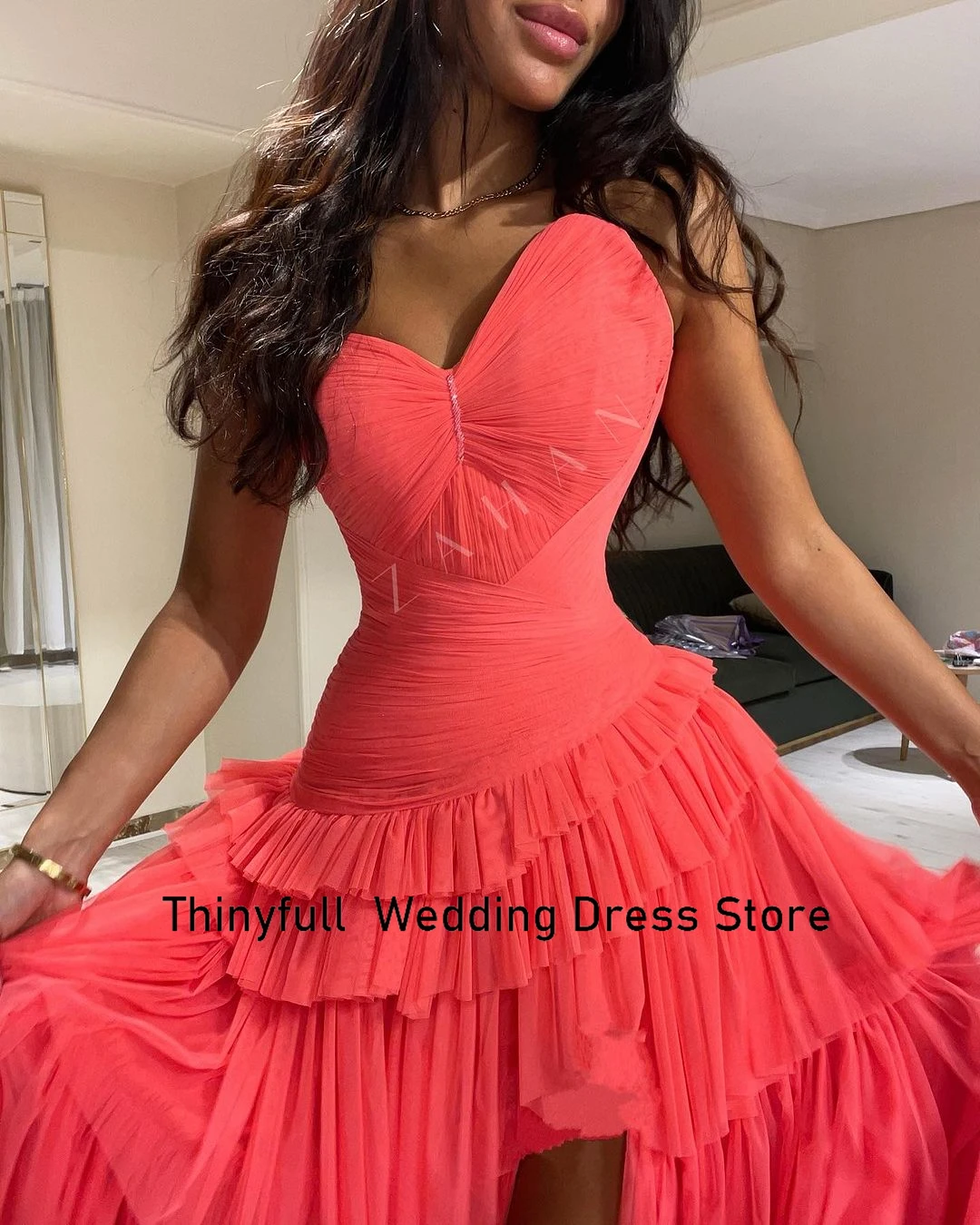 Thinyfull Saudi Arabia A-line Evening Party Dress Strapless Sleeveless Prom Dresses Tiered 2023 Formal Occasion Gowns Dubai