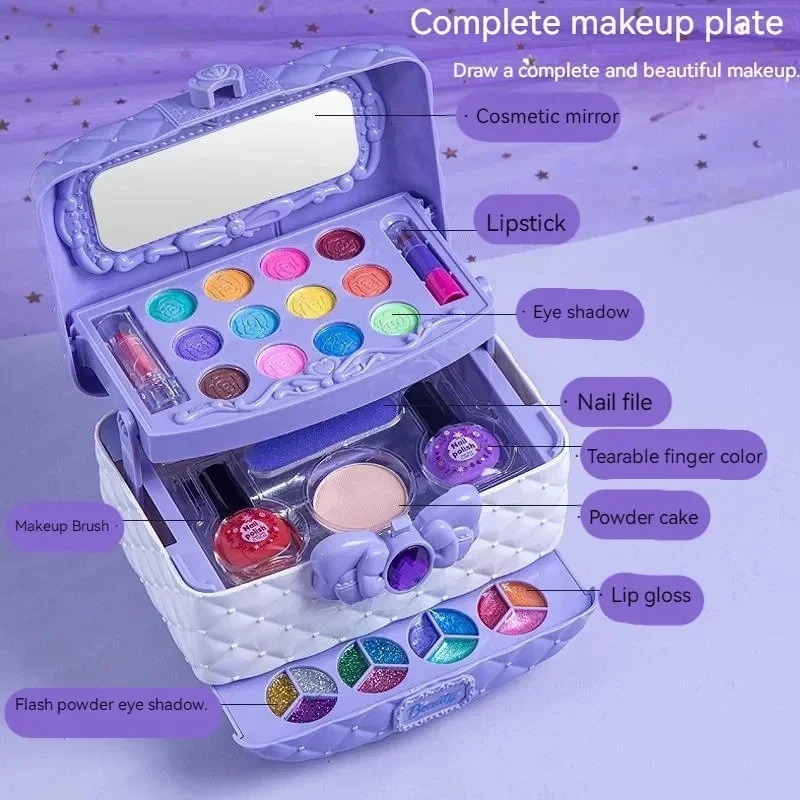 Children Girl Princess Makeup Cosmetics Game Box Makeup Toy Set Lipstick Eyeshadow Safe Children Non Toxic Toys Birthday Present