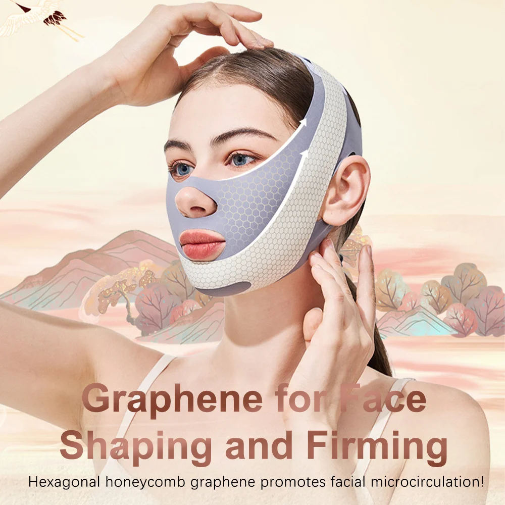 شد الوجه مع ضمادة تنحيف الوجه على شكل حرف V أثناء النوم، ضمادة استرخاء الشكل، تقلل من تدليك فرقة ترقق الوجه للذقن المزدوجة #3