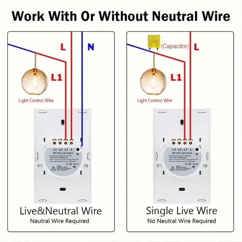 Imagen 2 del producto Tuya Smart Life interruptor de luz WiFi Sensor táctil aplicación remota Control sin cable neutro 110V 220V para Alexa Google Home