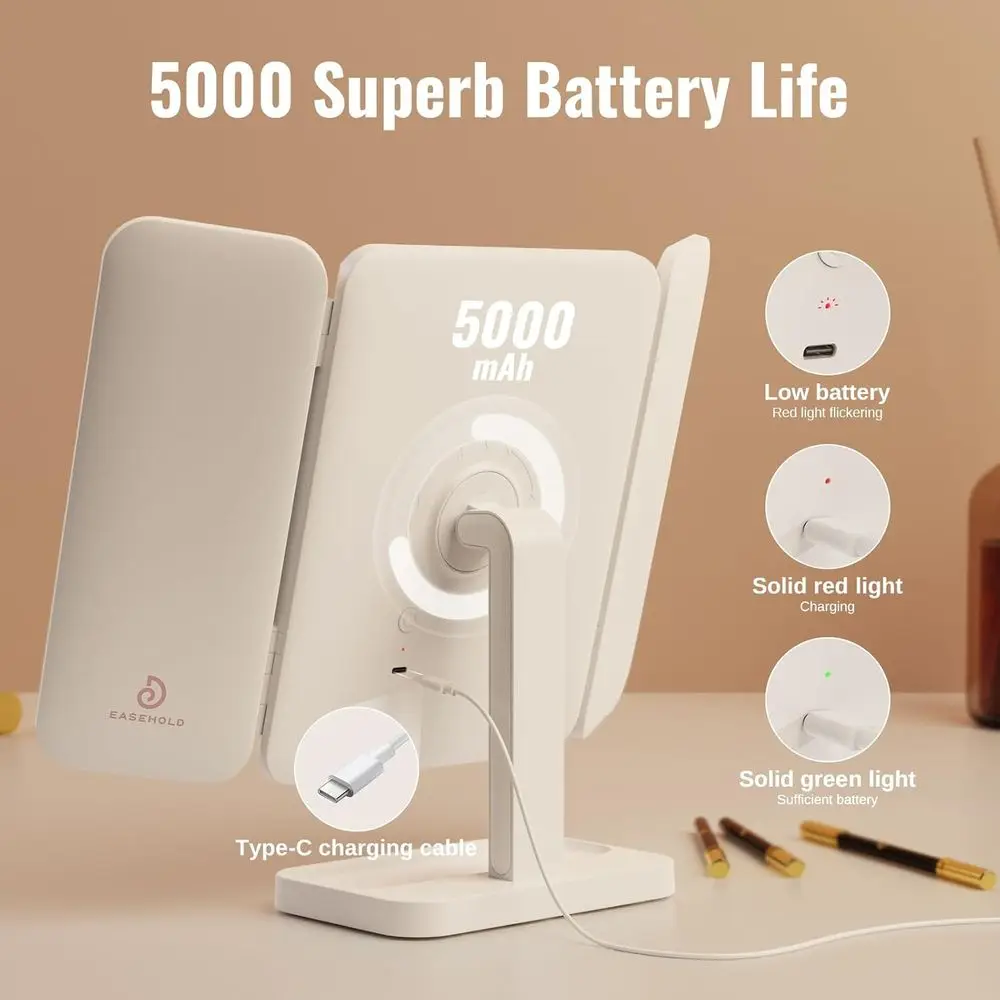 مرآة زينة مضيئة مع 116 مصباح LED، وإضاءة ثلاثية الألوان، وتكبير 1X-3X، وسطوع وزاوية قابلة للتعديل #5