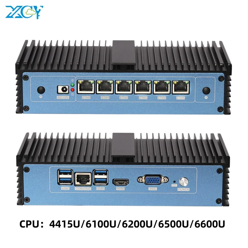 Industrial Mini PC Router Fanless 6x Intel Core i7 6500U i5 Pentium 4415U DDR4 PfSense Firewall Appliance Server Router