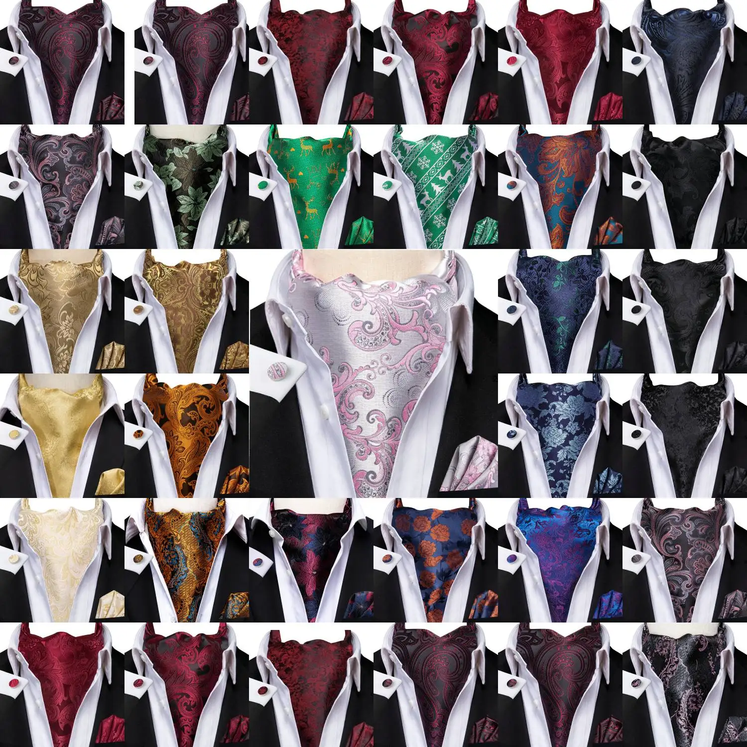 

Мужской модный роскошный комплект галстука Ascots с запонками и носовыми платками для повседневного повседневного прогула