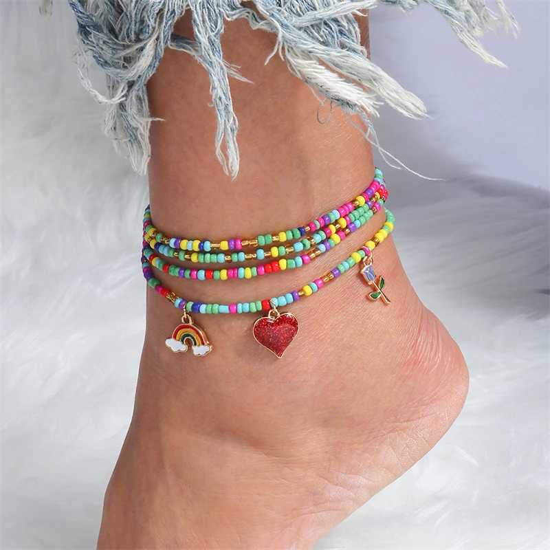 Cavigliere con perline colorate fatte a mano bohémien Summer Beach On Leg Foot Chain bracciale cavigliera donna ragazze gioielli per le vacanze