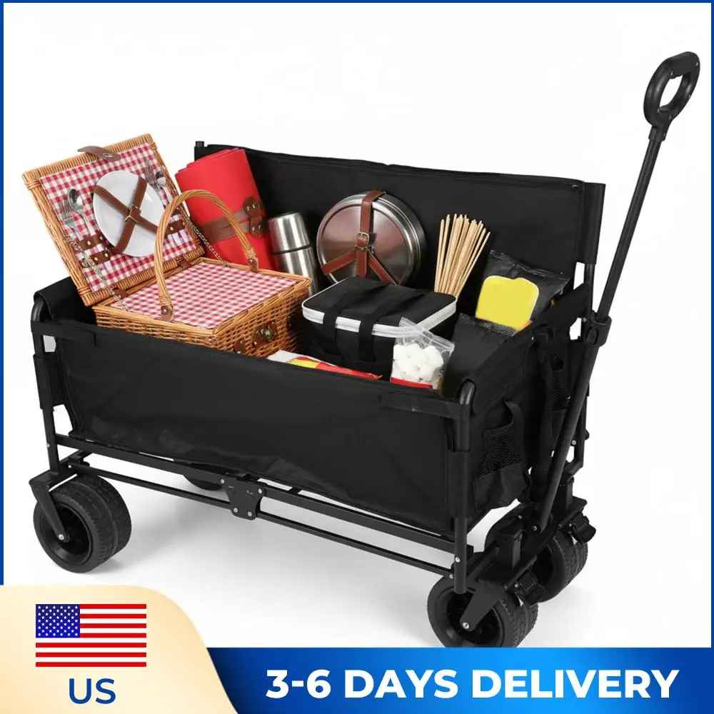 

40In Utility Grocery Cart Heavy Duty 265LBS Beach Wagons Cart with Wheels for Camping Sports Outdoor Activities Black