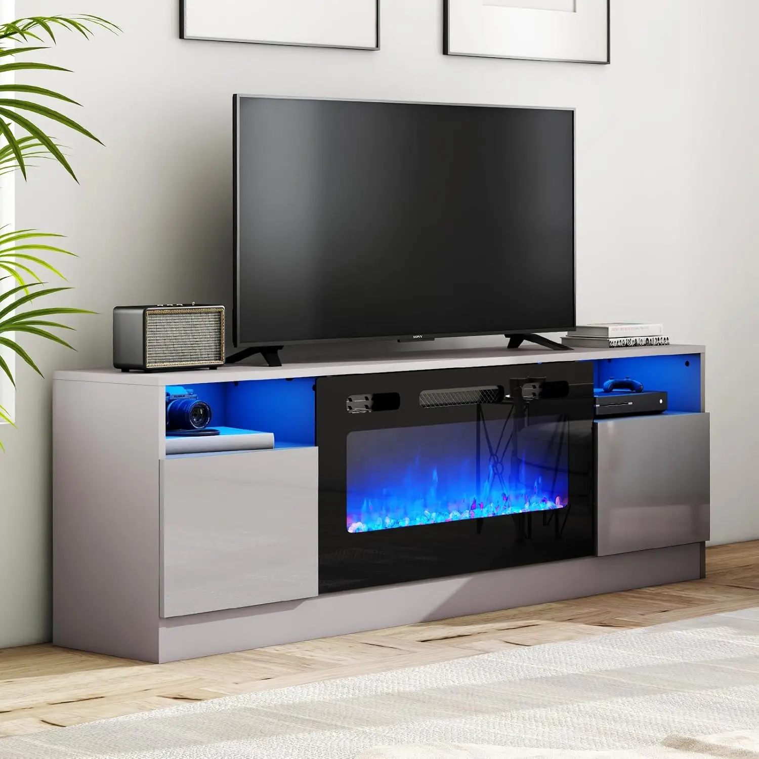 TV Stand with Fireplace, LED Light Entertainment Center , 70