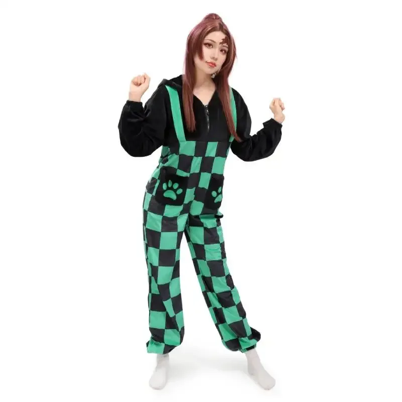 Sky01 WSIX tanjiro pijama mono inspirado adulto para mujeres Kamado tanjirou cosplay pijama mono con capucha ropa de dormir hallowend01 @