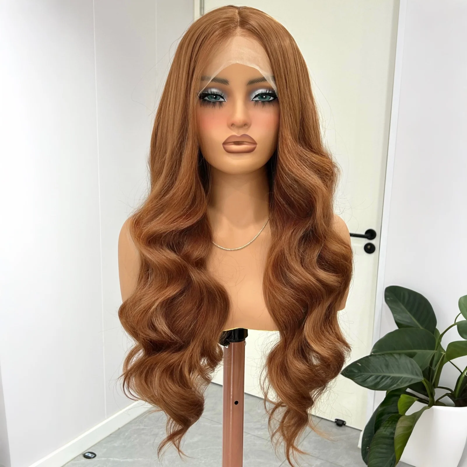 # 30 أوبورن براون فضفاض الجسم موجة الدانتيل الجبهة الباروكات للنساء الاصطناعية الجزء الأوسط طويل متموج الصدر البني الملونة غلويليس الشعر