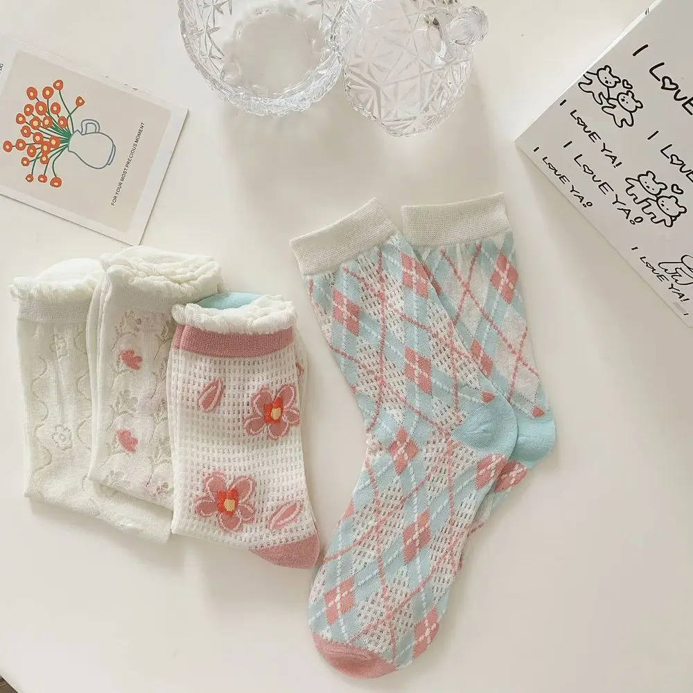 Fashion Simple Tulip Casual Japanese Summer Korean Style Socks Women Mesh Socks Flower Hosiery Cotton