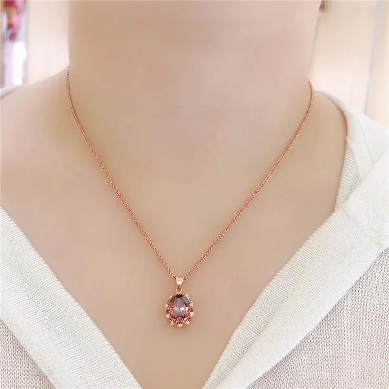Plated  Rose Gold Gemstone Earrings for Women Rings Exquisite Wedding Necklace Openwork Design Jewelry Set