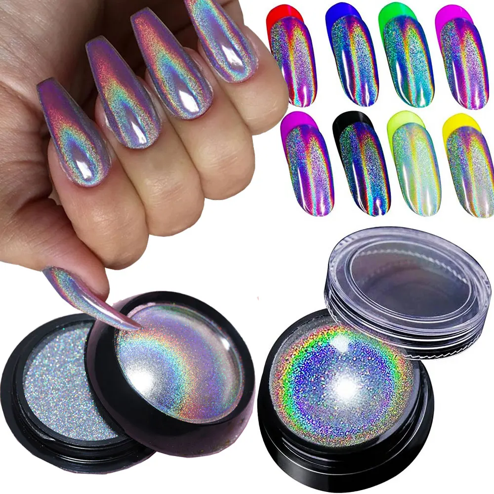 Holographic Rainbow Nail Art Powder 0.04oz/1g Unicorn Mirror Laser Effect Nail Pigment Multi Chrome Glitter Dust Nail Art DIY De