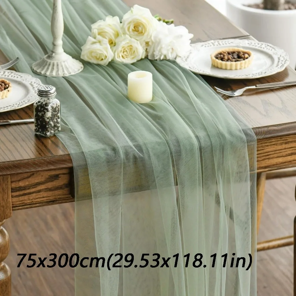 Semi-Sheer Gauze Tulle Sheer Table Runner Elegant Tulle Boho Rustic Gauze Tablecloth DIY Chiffon Table Runner