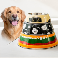 Printed Melamine Stainless Steel Cat Bowl Dog Bowl Double Bowl Cervical Protection Cat Bowl Slanted Mouth Bowl Pet Food Basin Su