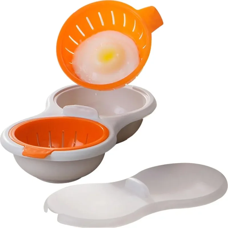 Microwave Egg Poacher Perfect Double Egg Poacher Easy Double-Cup Egg Boiler Hot Spring Egg Mold Kitchen Cooking Gadget Tools