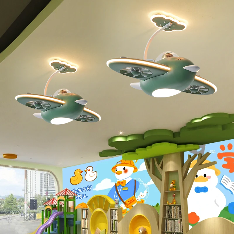 New Children's Fan Lamp Bird Cute Duck Cartoon Creative Boys Kids Bedroom Ceiling Light Pendant Lamp Kindergarten Room Decor