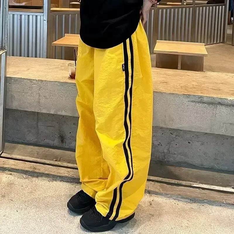 

Винтажные полосатые спортивные штаны в американском стиле, повседневные брюки для мужчин и женщин, быстросохнущие свободные широкие брюки для уличных танцев