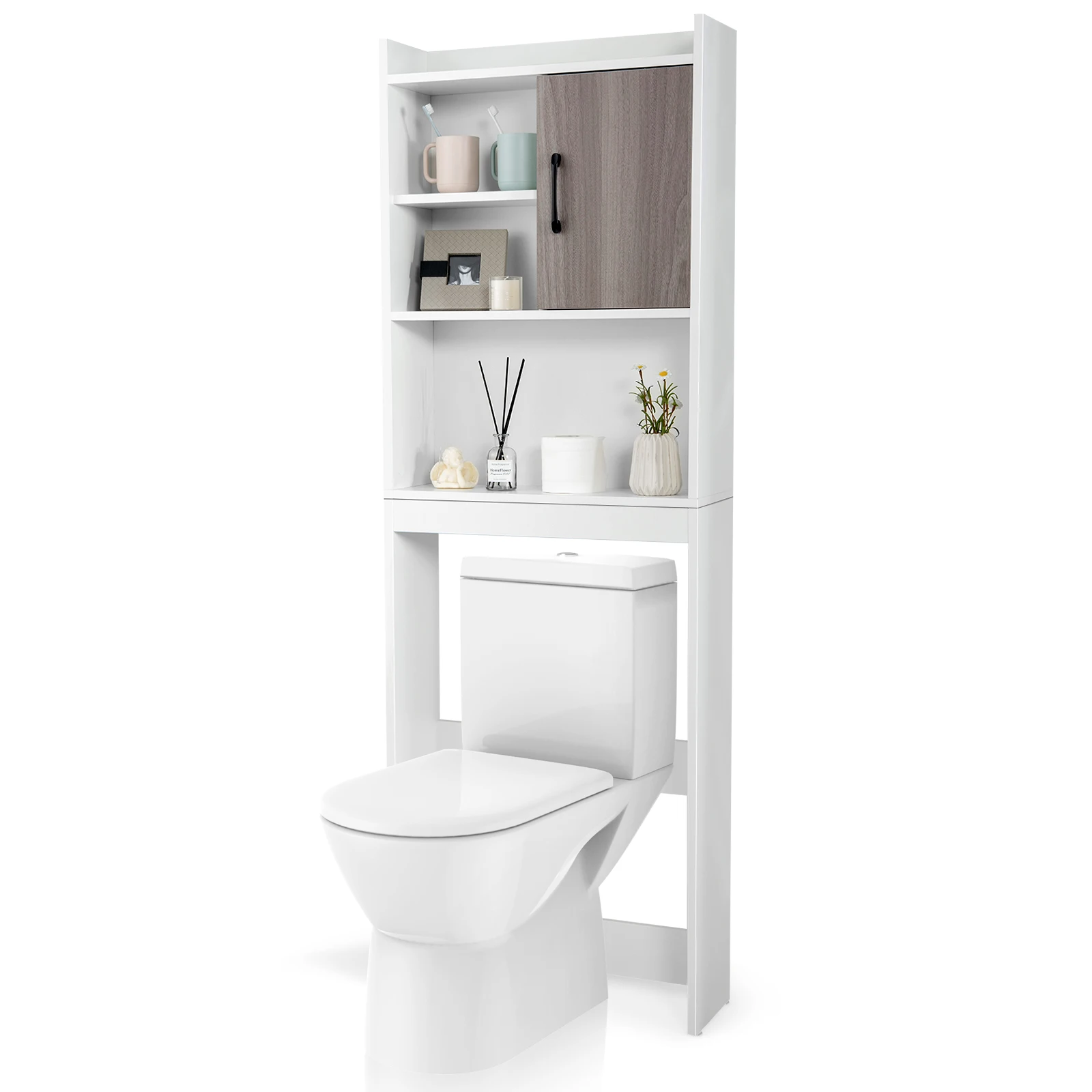 

Over The Toilet Storage Cabinet Bathroom Space Saver w/ Open Shelves & Door