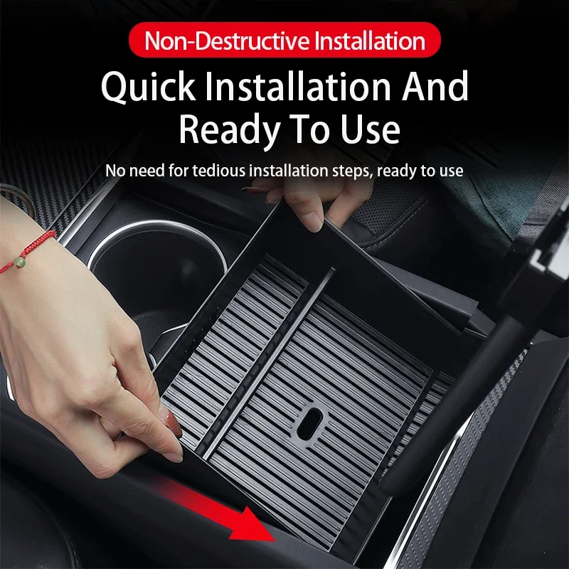 

Car Storage Box For Tesla 2024 Highland Model 3 Refreshed Model 3 Center Armrest Hidden Box Cup Holder Console Organizer Box