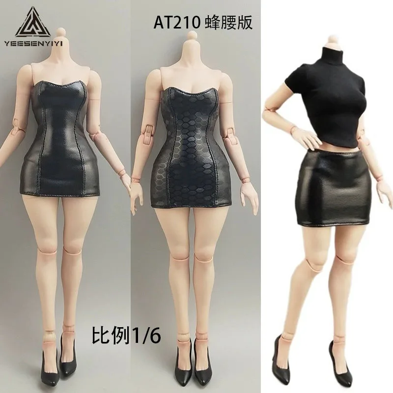 

1/6 Scale Artificial Leather Fitted Black Mini Skirt Strapless Mini Dress Model for 12'' Female Soldier Action Figures TBL BJD
