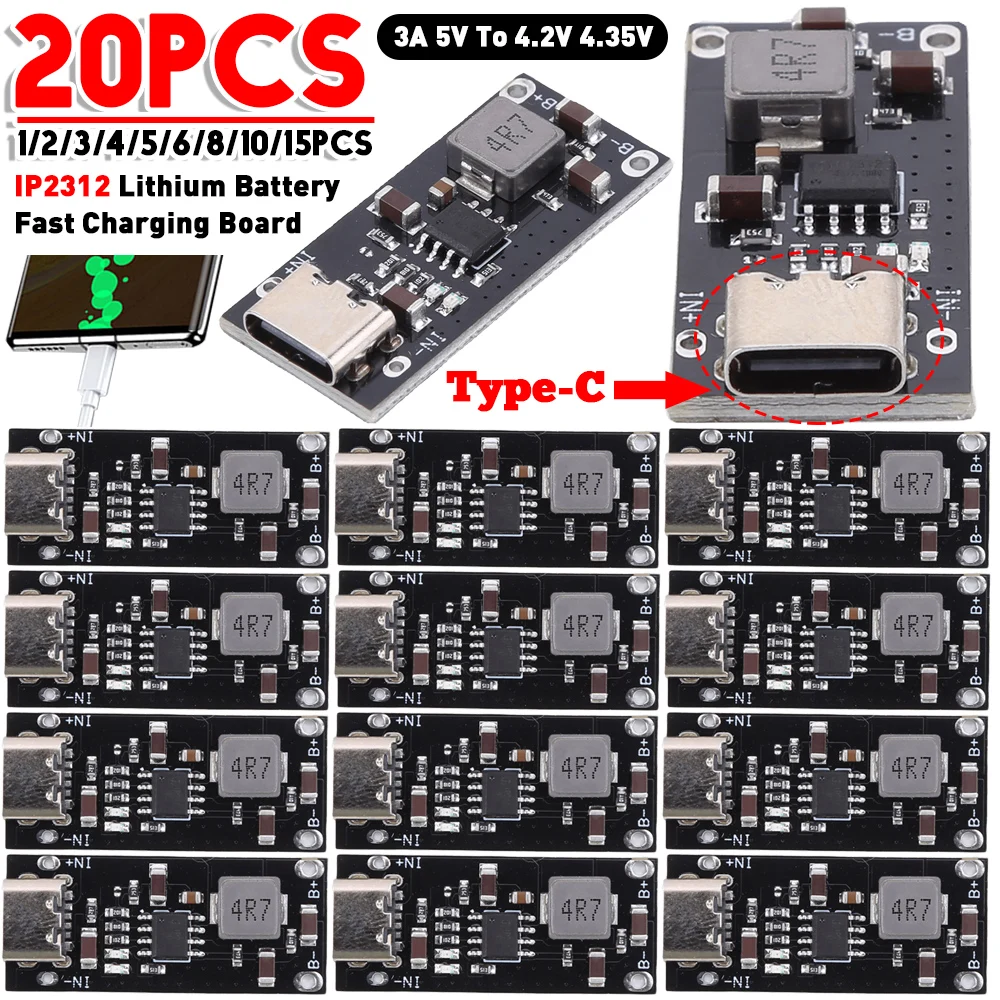 1-20PCS Type-C USB Input High Current 3A Polymer Ternary Lithium Battery Quick Fast Charging Board PLR IP2312 5V To 4.2V 4.35V