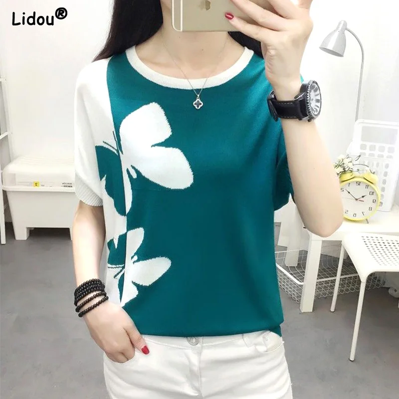 

Casual Solid Color Skinny Patchwork Asymmetrical Short Sleeved T-shirts Fashion Summer New O-neck Slim Wild Women's Clothing