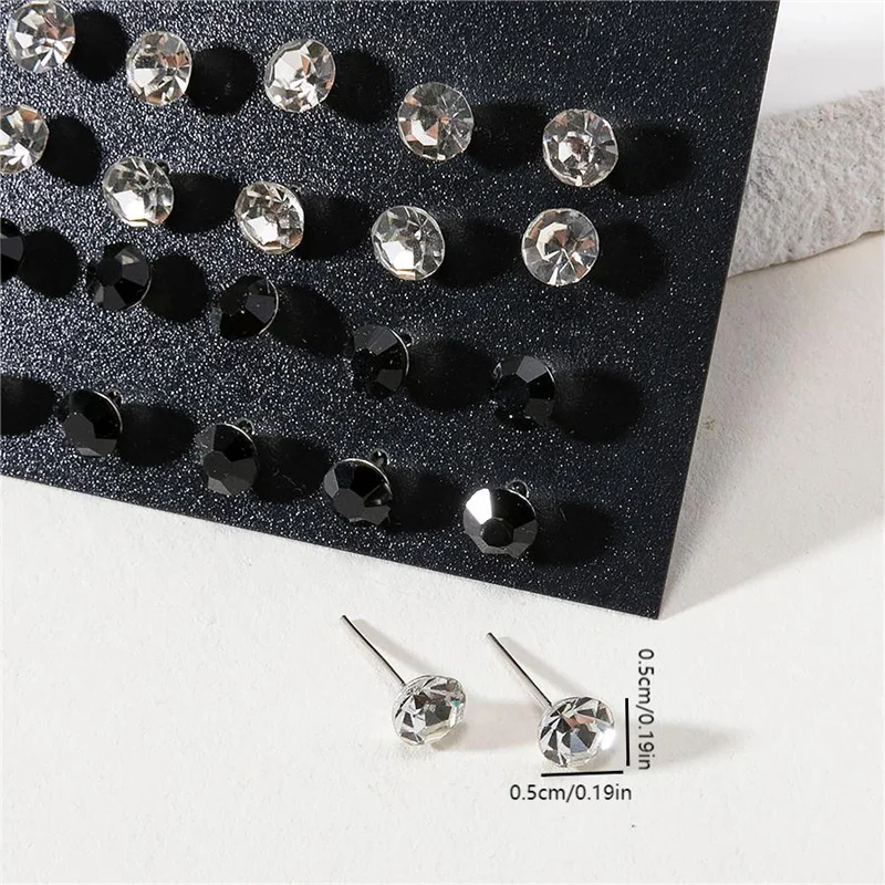 New 12Pair/Lot White Colorful Shiny Rhinestone Wedding Stud Earrings Set For Women Men Crystal Earrings Jewelry Accessories