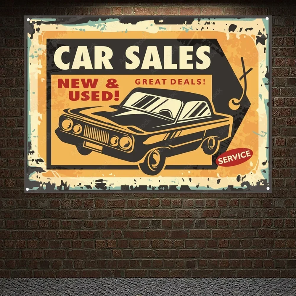 NEW & USED! CAR SALES Vintage CAR SERVICE Poster Flag Auto Repair Shop Wall Decor Banner Wall Art Painting Tapestry For Garage