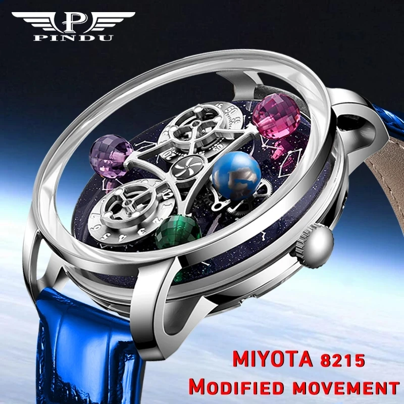 2023 PINDU Design New Men's Watch Mechanical Leather Strap Watch Casual Business Watch Waterproof Glow Men's Casual Men's Watch