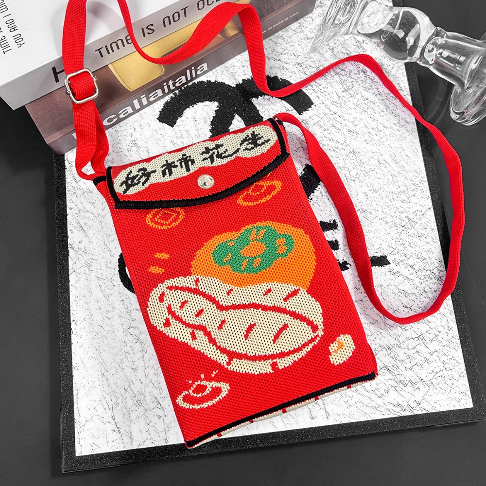 Knitted Crossbody Bag Mini Shoulder Bag Vibrant Red Envelope Mobile Bag Crossbody Bag Practical For Wedding Casual Use Travel