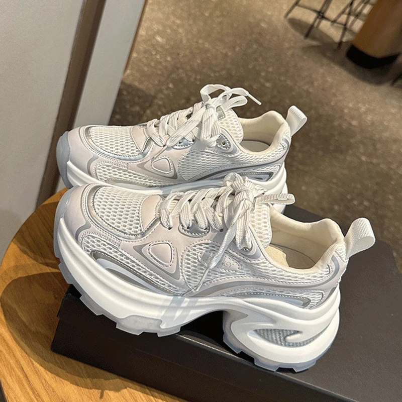 Summer Style Mesh Breathable Thick Sole Increased Leather Casual Sports Shoes Casual Shoes For Women Casual Platform Sneakers