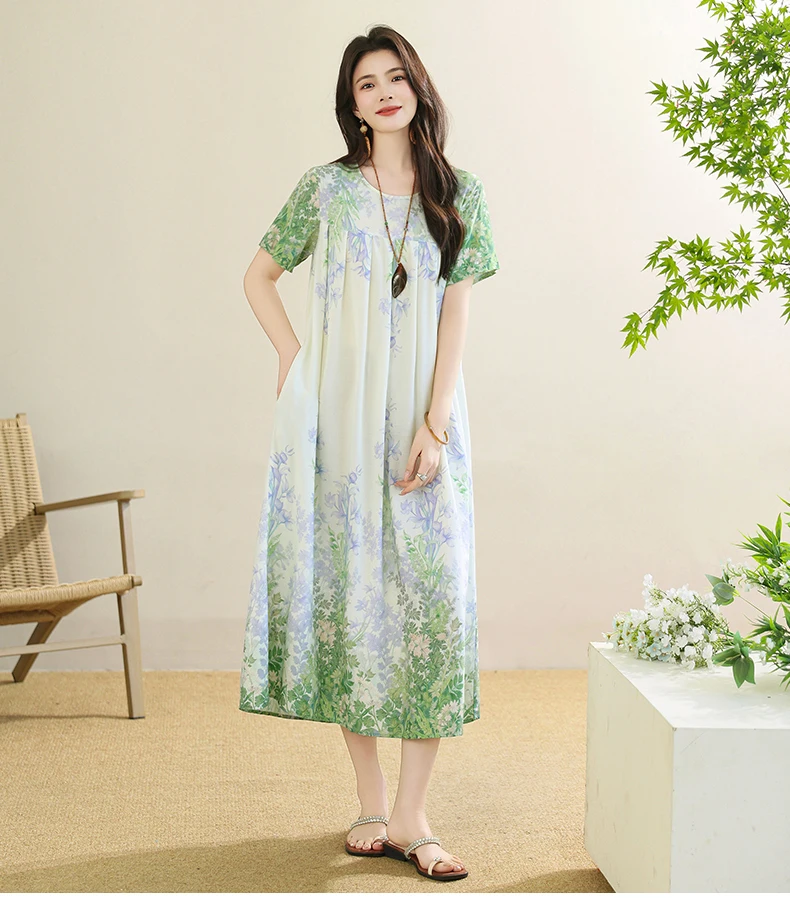 New 2025 Summer Dress For Women Plus Size Dress Casual Short Sleeve Boho Vintage Print Long Maxi Dress Beach Women Clothing