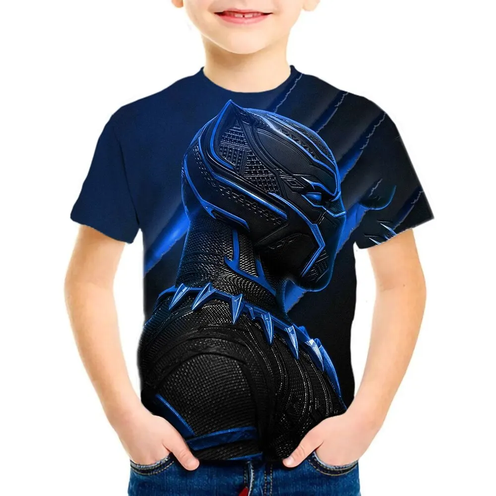 2024 New Kids Black Panther 3D Printed T-shirt Top Summer Boys and Girls Street Fashion Comfortable Short Sleeve