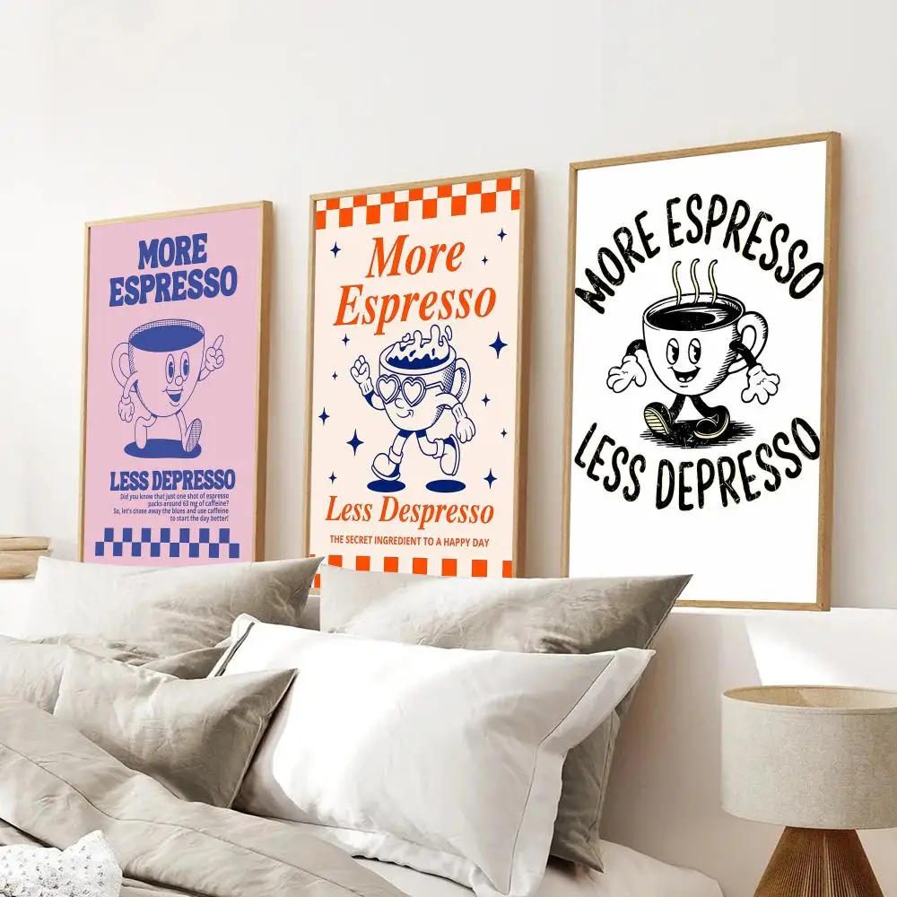 Coffee More Espresso Less Depresso Painting Calligraphy Modern Halloween Wall Art for Bedroom Living Room Minimalist Home Decor