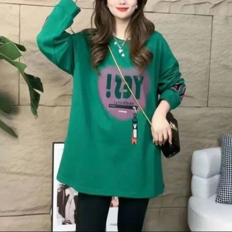 

Spring Autumn New Long Sleeved Sweater Women's Korean Fashion Loose Pullover Round Neck Printed Letter Chains Zipper Pocket Tops