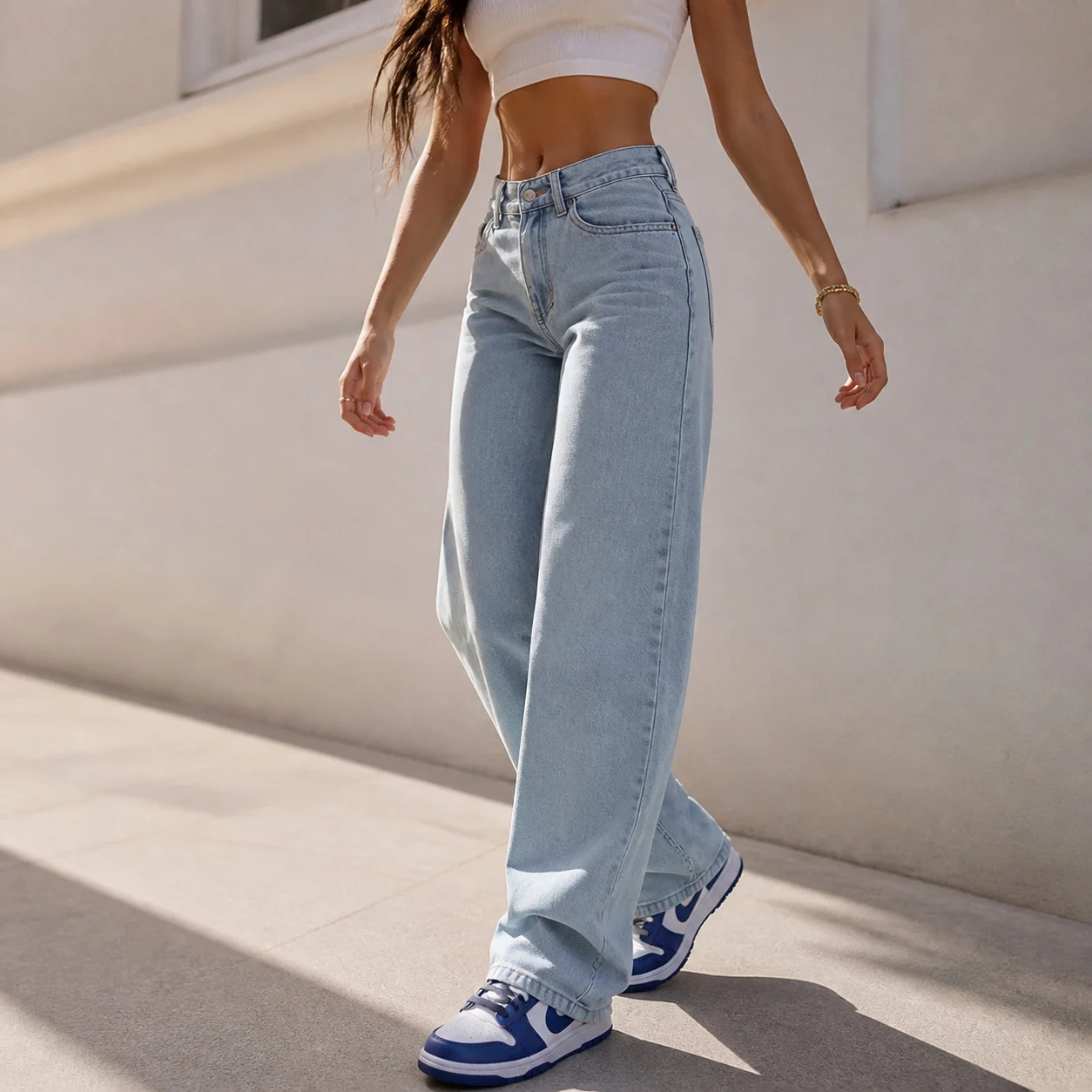 No Stretch High Waist Jeans Full Length Sweet and Fresh with Autumn Straight Leg Long Pants Elegant Commuter Women Jeans