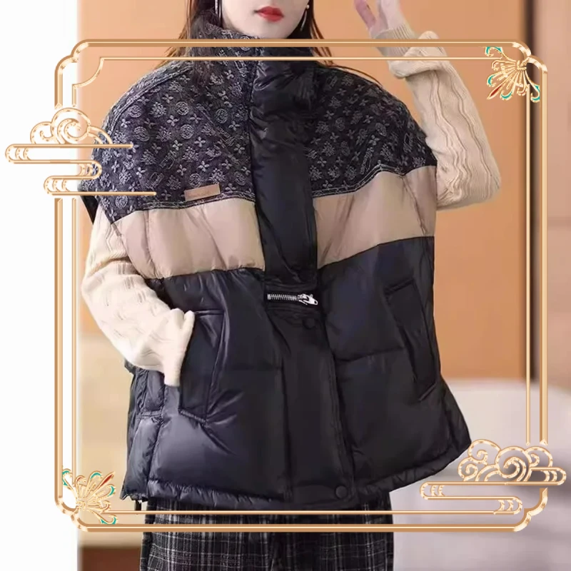 الوقوف طوق المتناقضة أسفل سترة المرأة قصيرة فضفاضة وعصرية الأبيض بطة أسفل بروتيل معاطف السترة سترة