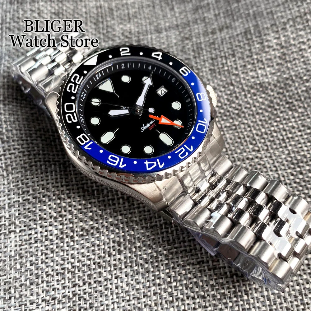 Imagem -05 - Tandorio Dive 41 mm Preto Nh34 Gmt Aço Relógio Mecânico Homens Nh34a 24 Horas Capítulo Anel 120 Clique Bezel Sapphire Glass 3.8 Coroa