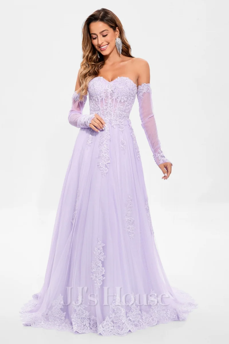 Jessica-Robes de Rhbrodées en tulle et dentelle, robes de mariée à manches longues, robes de princesse violettes µpersonnalisées, 2025