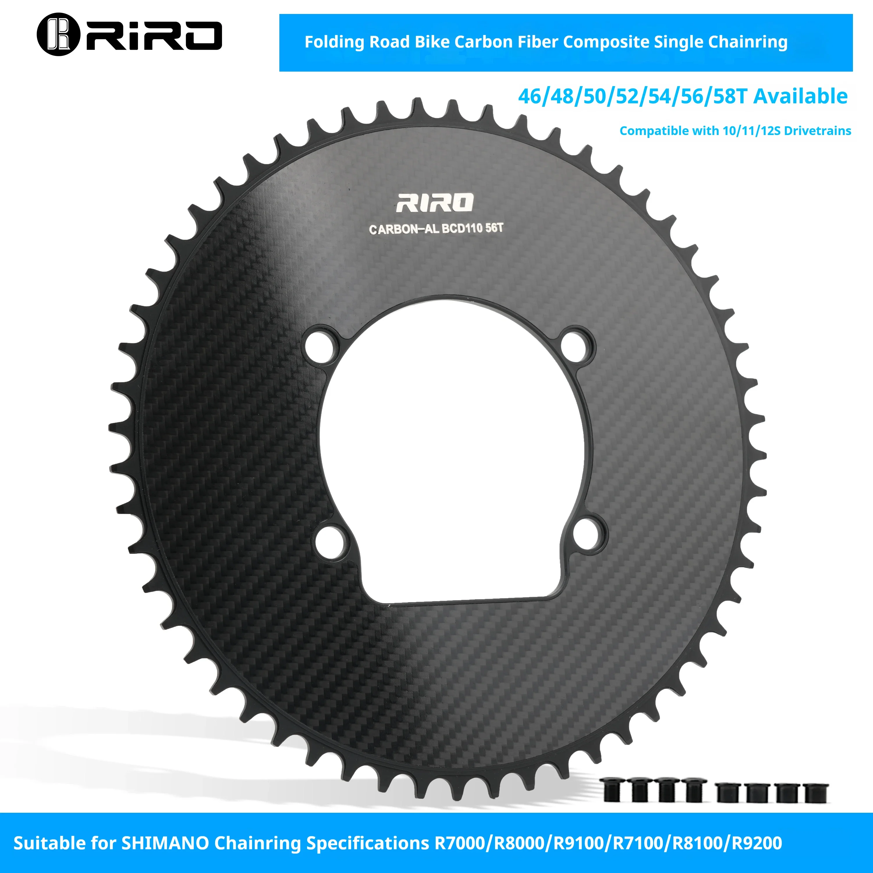 RIRO Road Bike Carbon Fiber Composite Single Disc BCD110 Power Meter Closed Disc Small Foldable Bike Crank Arm