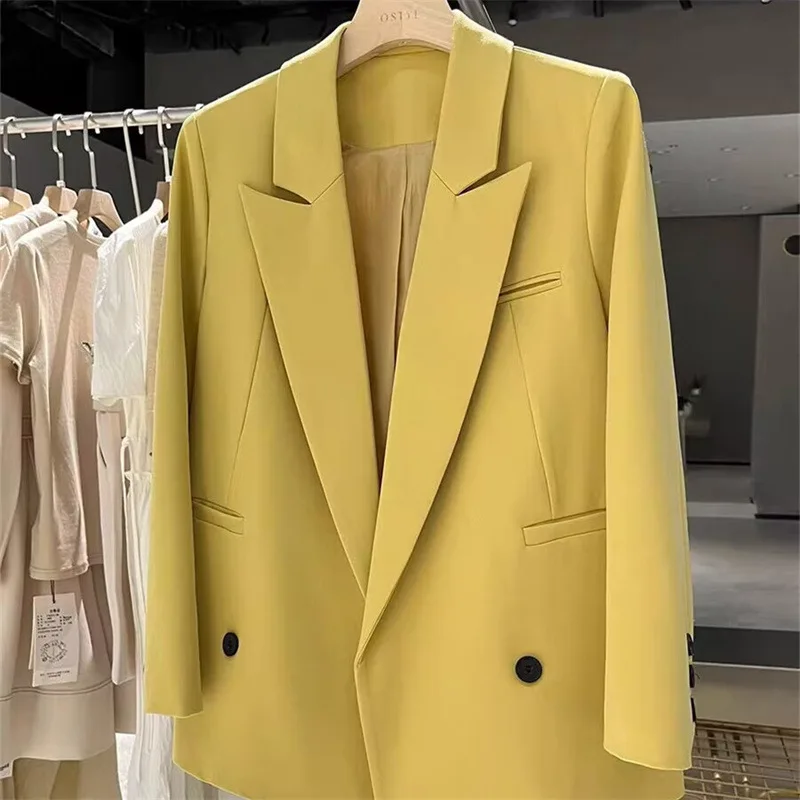 Yellow Casual Women's Small Suit Jacket Spring Autumn New Korean Version Trendy Design Long Sleeve Fashion Top