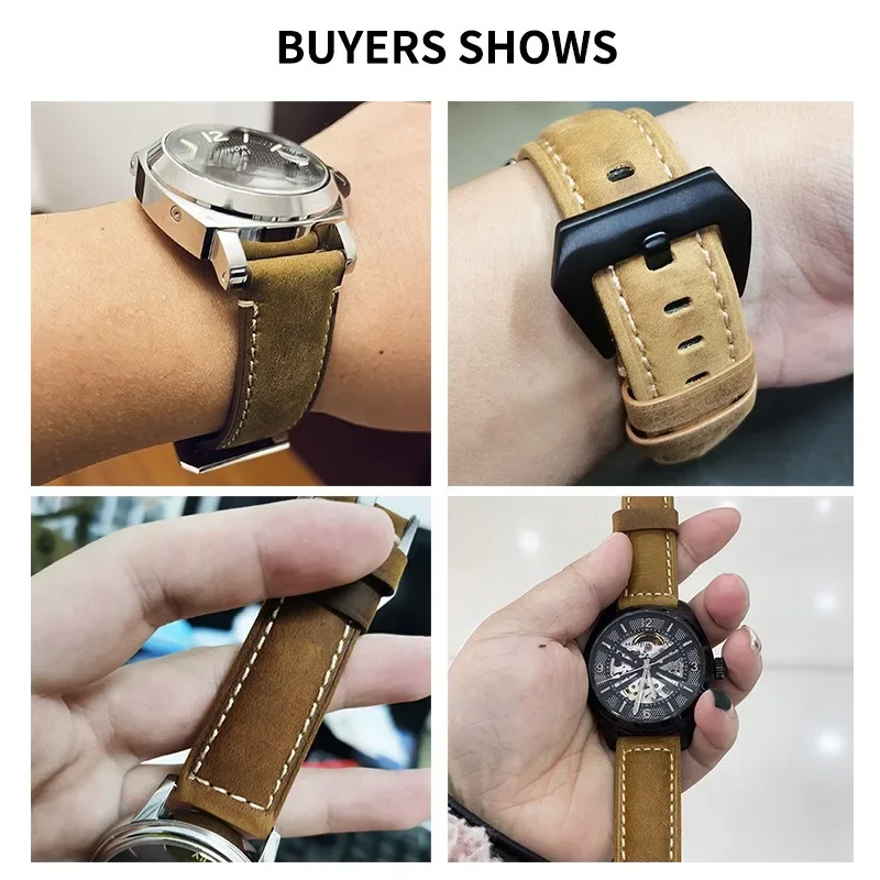 Cowhide Leather Bracelet 20 22 24 26mm Men Watch Strap Genuine Leather Band for Panerai PAM111/441/312 Crazy Horse Belt