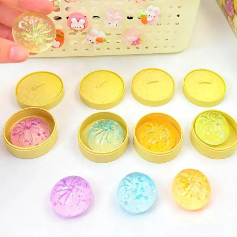 Soft Translucent Glitter Steamed Bun Stress Toy Slow Rebound Squeeze Fidget Toy for Kids Party Favors Anxiety Relief